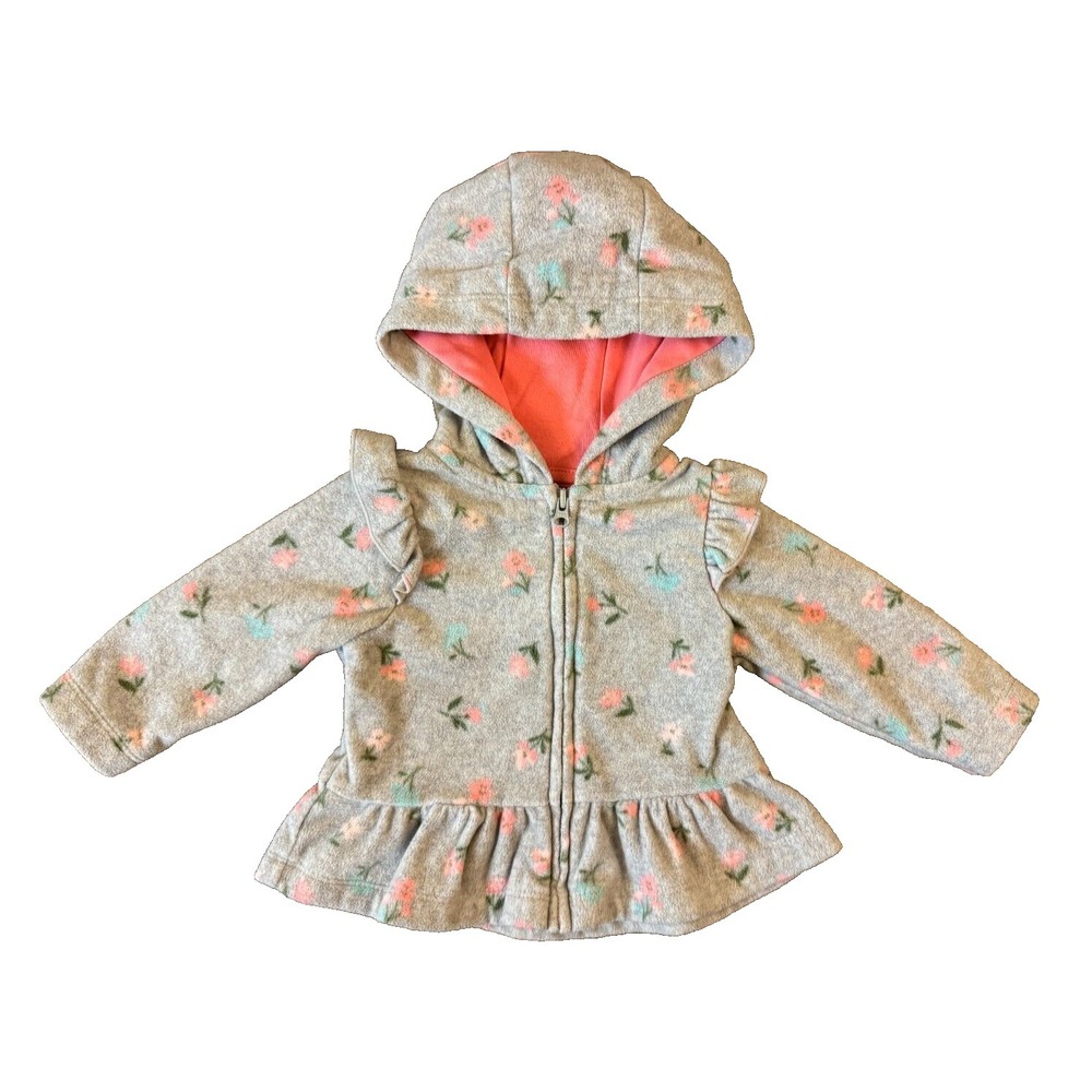 Carters Baby Girl 3 Months Fleece Jacket Hoodie Full Zip Sweatshirt Flowers Fall